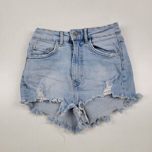 Zara‎ High Rise Jean Shorts with Frayed Open Hem Distressed Light Wash Size 2